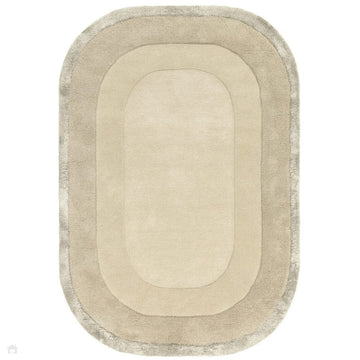 Halo Modern Plain Graduating Ombre Hand-Carved Hi-Low Textured Matt Wool Contrast Viscose Shimmer Border Calico Beige/Natural Oval Rug-Asiatic Carpets-Rug Love - The Most Loved Rug Store